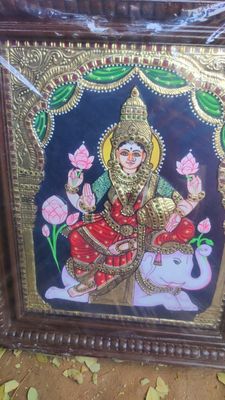 Elephant Lakshmi Tanjore painting 12 inches by 15 inches - frame size extra