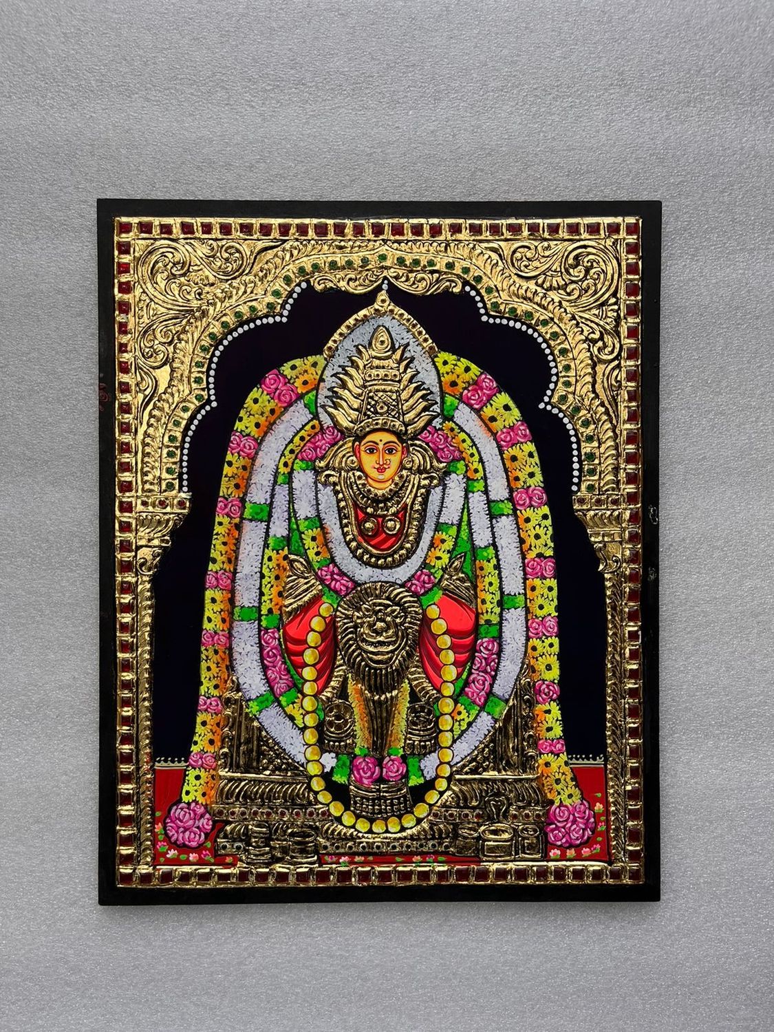 Banashankari Amman Tanjore painting 12 inches by 15 inches - frame size extra