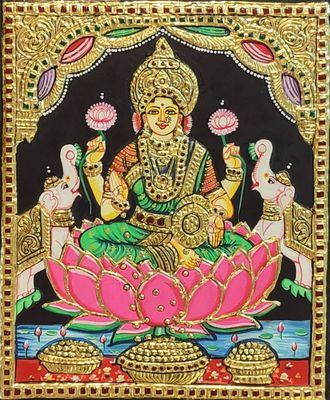 Lakshmi Tanjore Painting 12 inches by 10 inches - Frame size extra