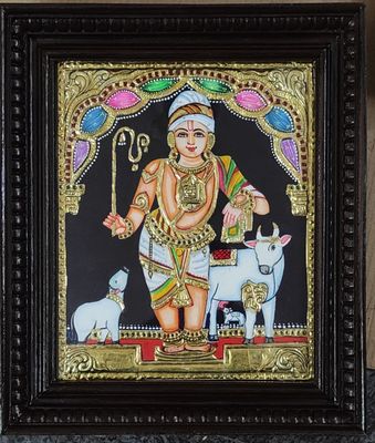 Mannargudi Rajagopala Swamy Tanjore Painting 12 inches by 10 inches - Frame size extra