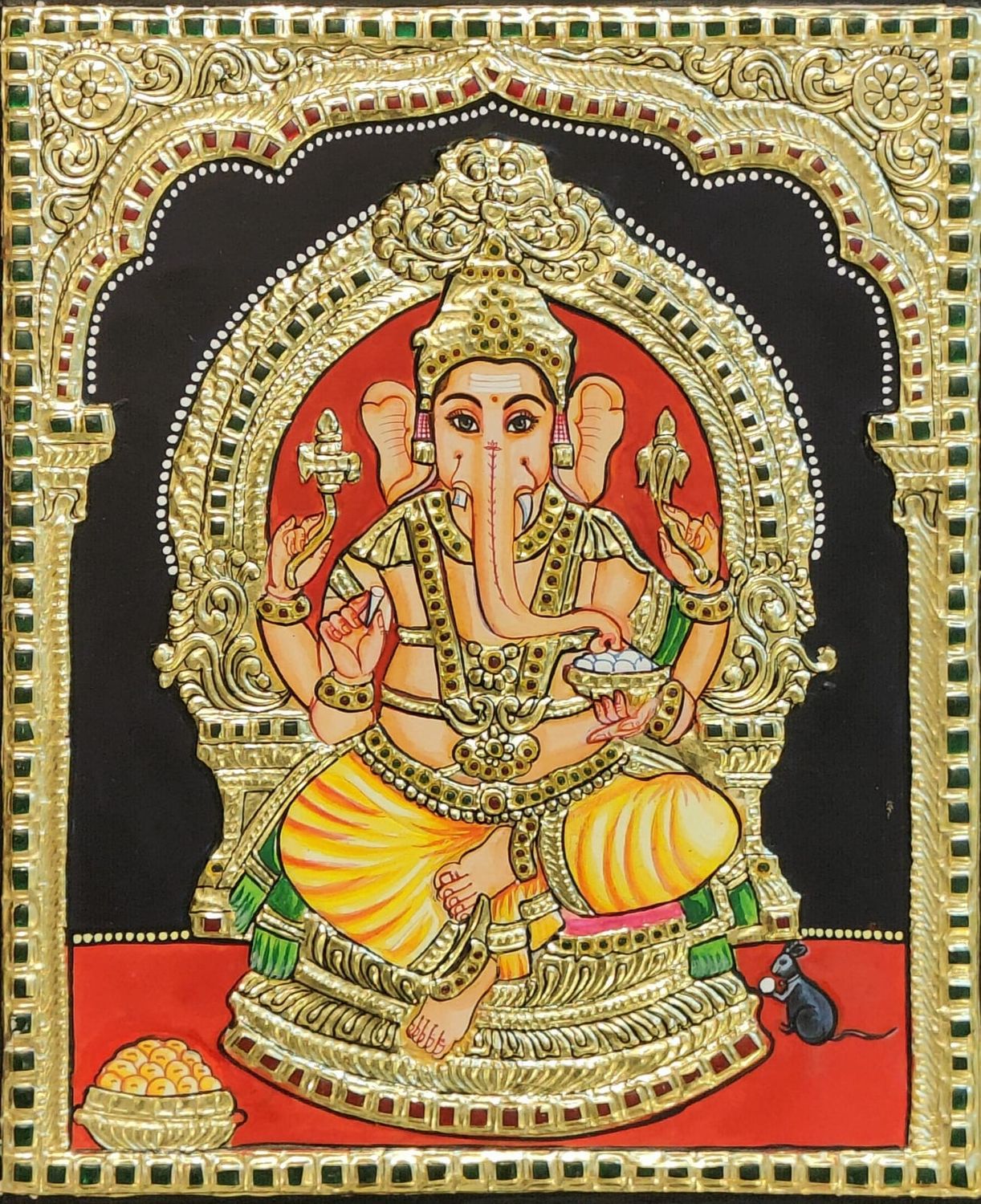 Ganesha Tanjore Painting 12 inches by 10 inches - Frame size extra