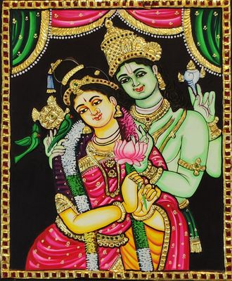 Andal Krishna Tanjore Painting 12 inches by 10 inches - Frame size extra