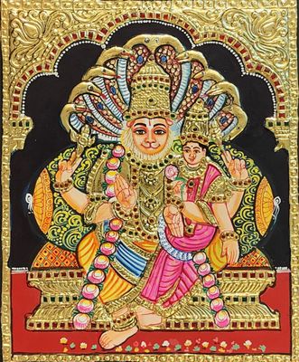 Lakshmi Narasimha Swamy Tanjore Painting 12 inches by 10 inches - Frame size extra