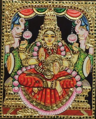 Lakshmi Tanjore Painting 12 inches by 10 inches - Frame size extra