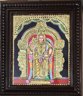 Murugar Tanjore Painting 12 inches by 10 inches - Frame size extra