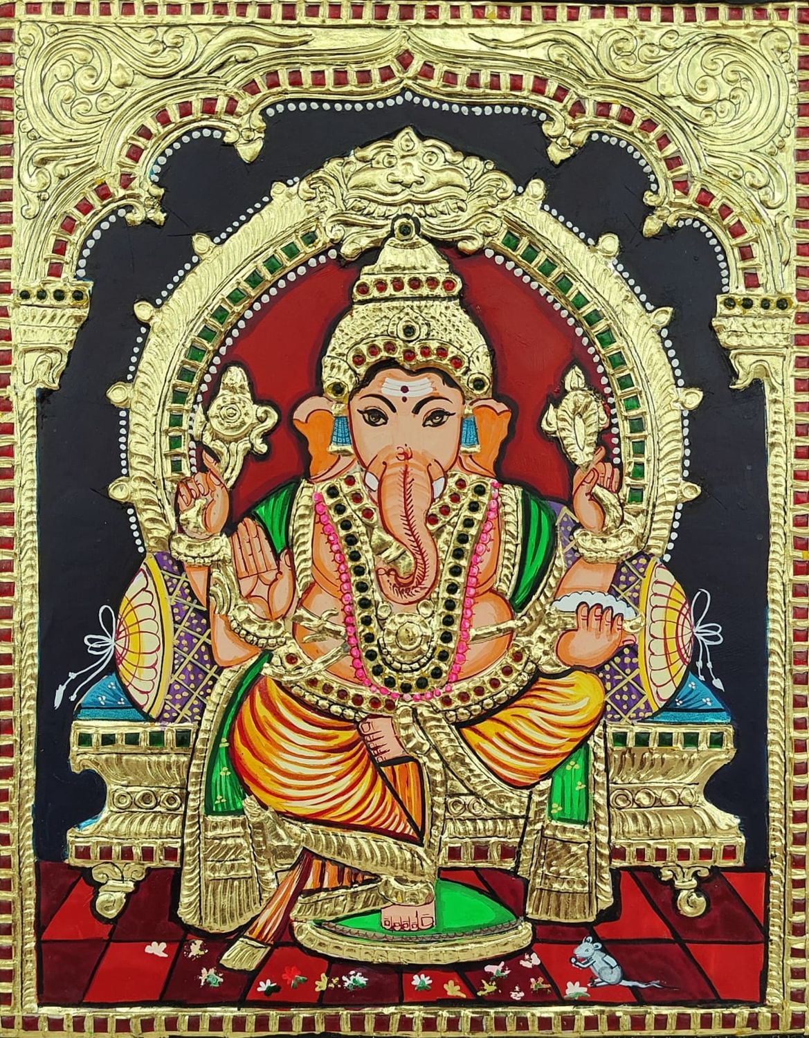 Ganesha Tanjore painting 12 inches by 15 inches - frame size extra