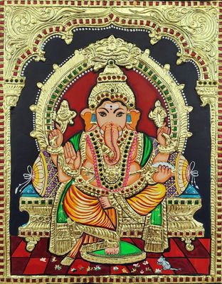Ganesha Tanjore painting 12 inches by 15 inches - frame size extra