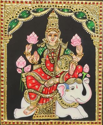Elephant Lakshmi Tanjore painting 12 inches by 15 inches - frame size extra