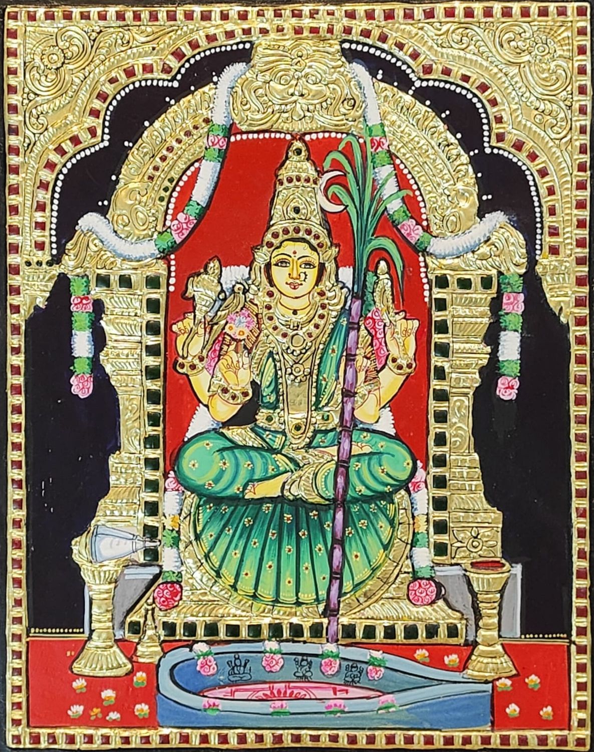 Kamakshi Amman Tanjore painting 12 inches by 15 inches - frame size extra