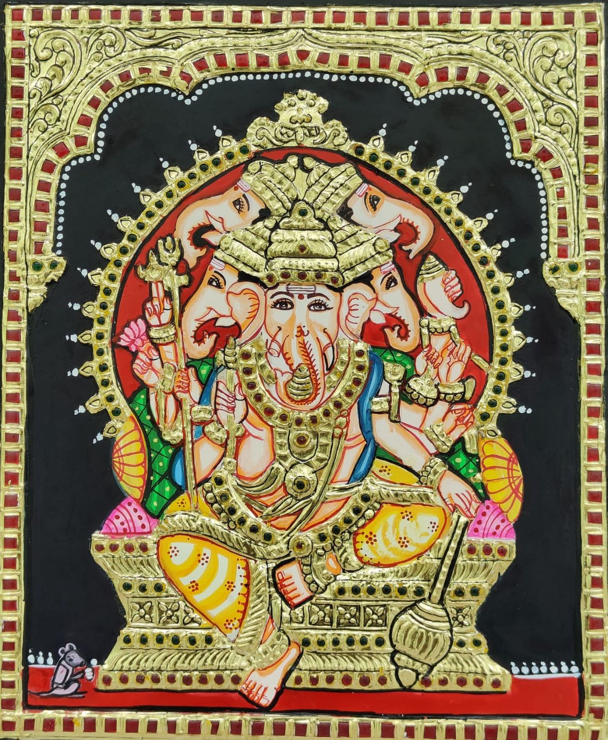 Panchamuga Vinayagar Tanjore painting 12 inches by 15 inches - frame size extra