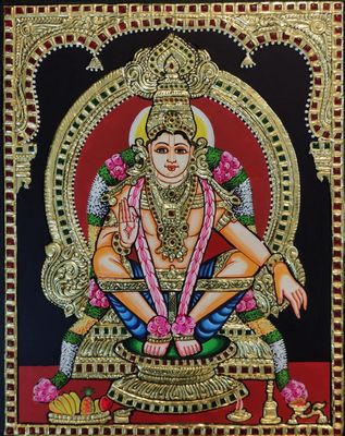 Ayyappa Tanjore painting 12 inches by 15 inches - frame size extra
