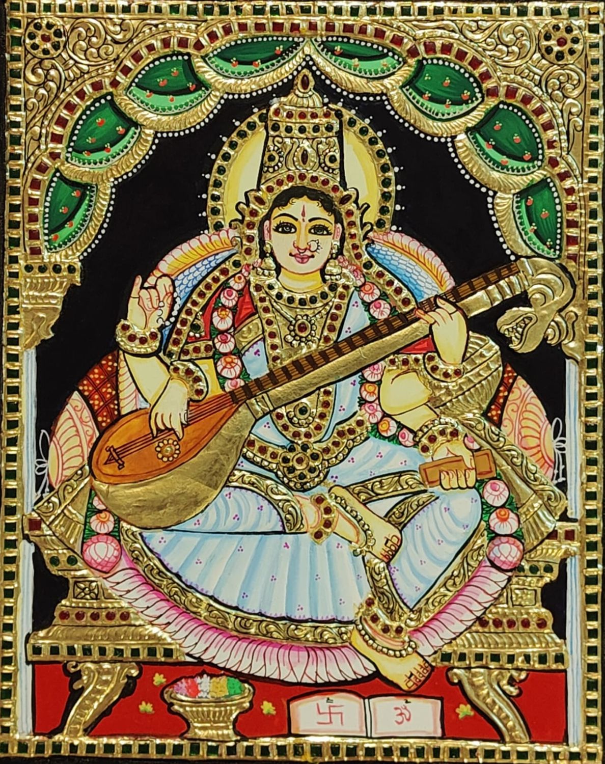 Saraswathi Tanjore painting 12 inches by 15 inches - frame size extra