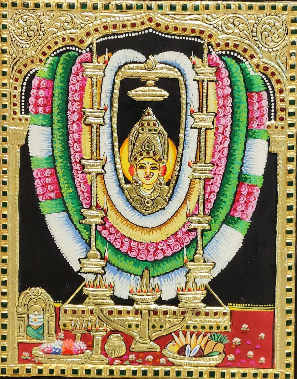 Meenkulathi Bagavathi Amman Tanjore painting 12 inches by 15 inches - frame size extra