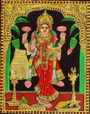 Griha Lakshmi Tanjore painting 12 inches by 15 inches - frame size extra