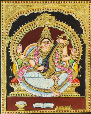 Saraswathi Tanjore painting 12 inches by 15 inches - frame size extra