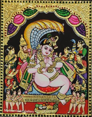 krishna Tanjore painting 12 inches by 15 inches - frame size extra