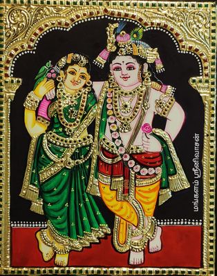 Radha Krishna Tanjore painting 12 inches by 15 inches - frame size extra