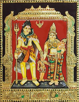 Shivan Family Tanjore painting 12 inches by 15 inches - frame size extra