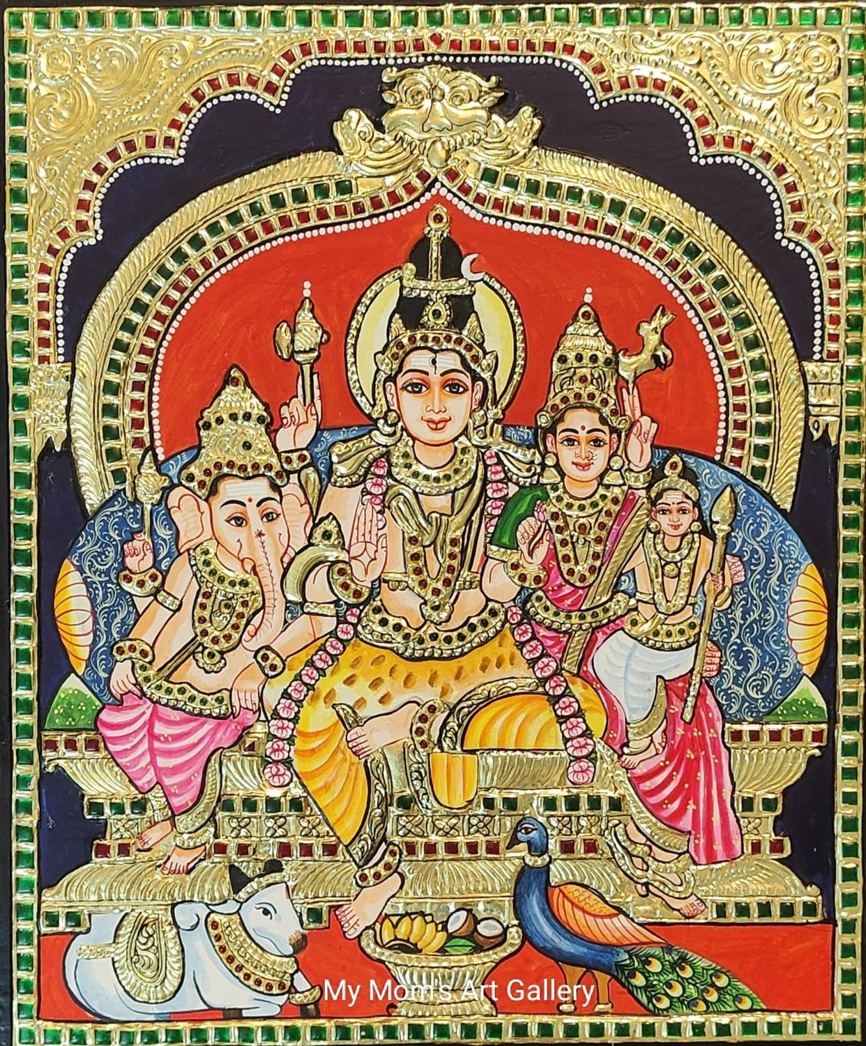 Shivan Family Tanjore Painting 15 inches by 18 inches – frame size extra