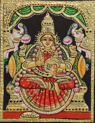 Gaja Lakshmi Tanjore Painting 10 inches by 8 inches – frame size extra