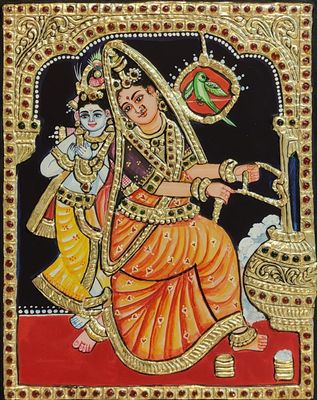 Yashodha Krishna Tanjore Painting 10 inches by 8 inches – frame size extra