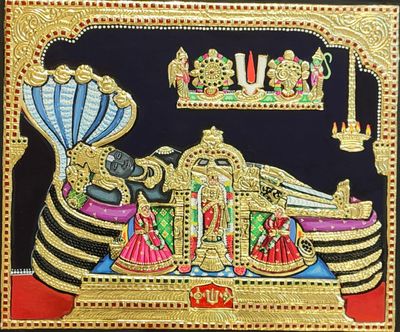 Ranganathar Tanjore Painting 15 inches by 18 inches – frame size extra