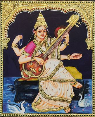 Ravi Verma Saraswathi  Tanjore Painting 15 inches by 18 inches – frame size extra