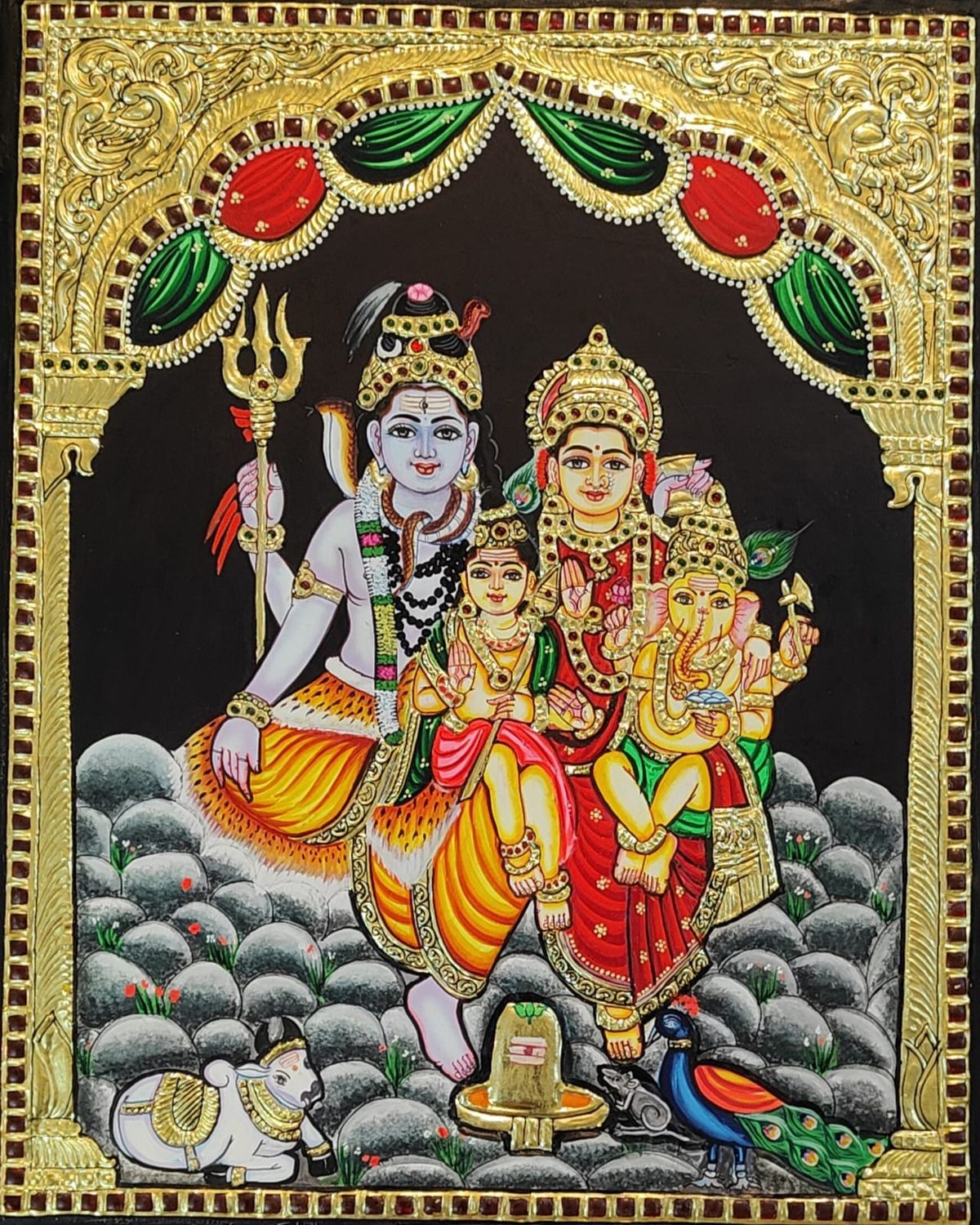 Shivan Family Tanjore Painting - 16*20 inches