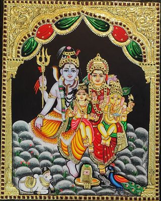 Shivan Family Tanjore Painting - 16*20 inches