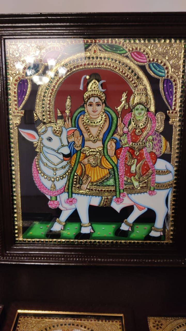 Pradosha Shivan Tanjore Painting - 20inches by 24 inches - Frame Size Extra