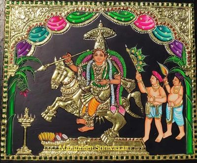 Madurai Kalazagar Tanjore Painting 15 inches by 18 inches - frame size extra