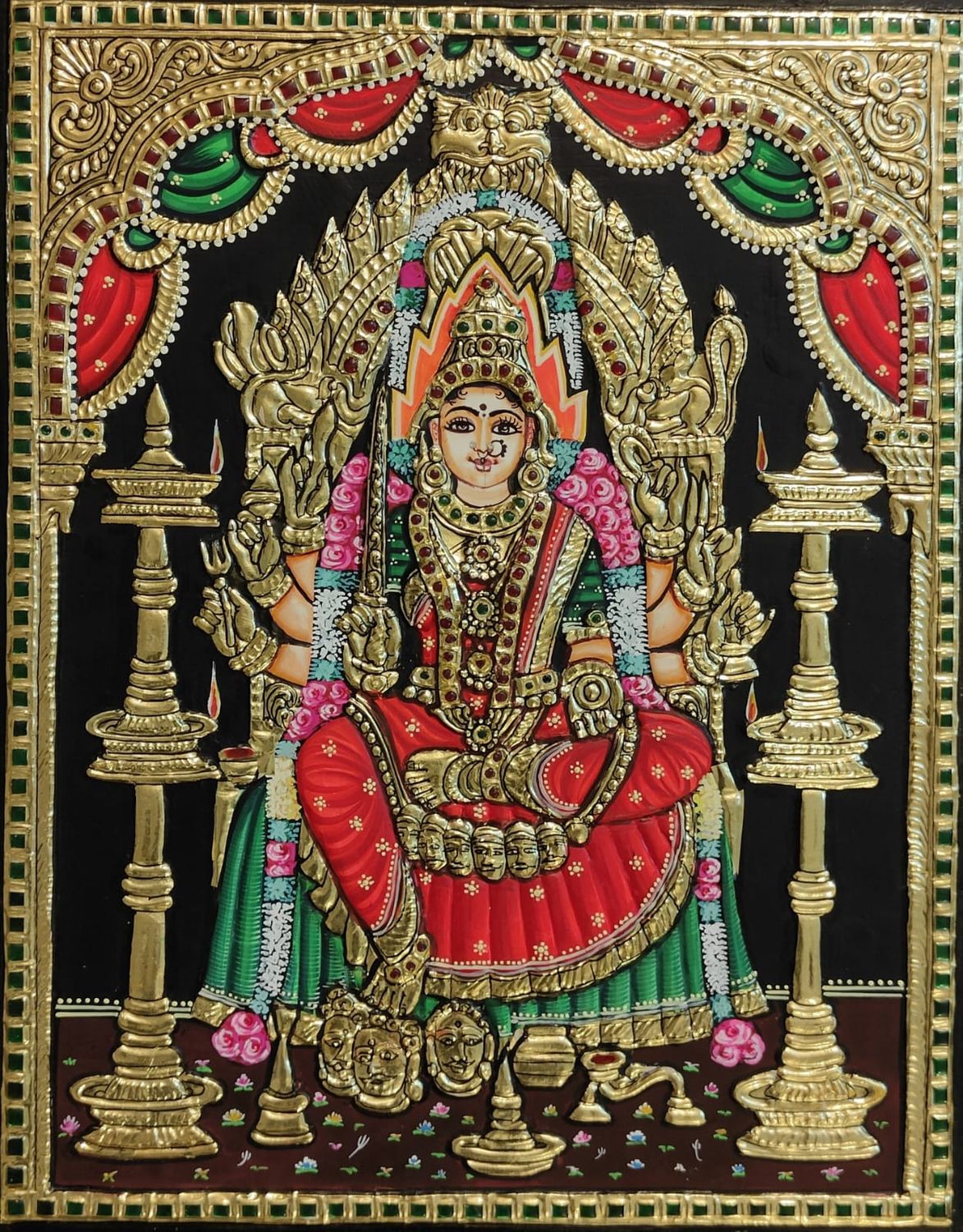 Samayapuram Mari Amman  Tanjore Painting 12 inches by 15 inches - frame size extra