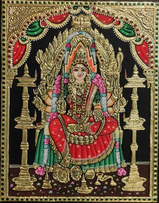 Samayapuram Mari Amman  Tanjore Painting 12 inches by 15 inches - frame size extra