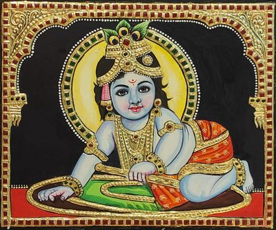 Krishna Tanjore Painting 12 inches by 10 inches - frame size extra
