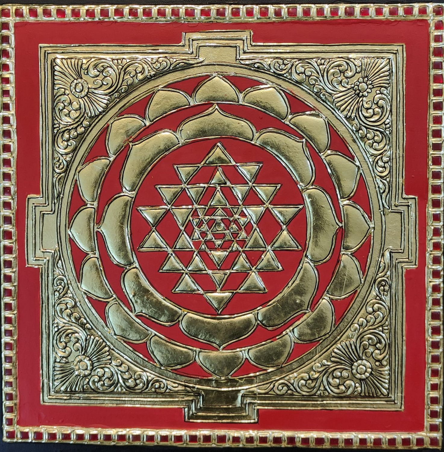 Shri Chakram Tanjore Painting 12 inches by 12 inches - frame size extra