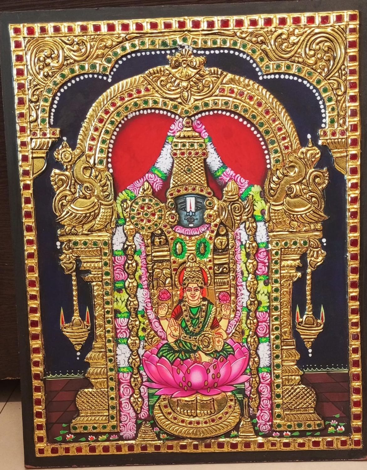 Tirupathi Balaji With Lakshmi Tanjore Painting 12 inches by 15 inches - frame size extra