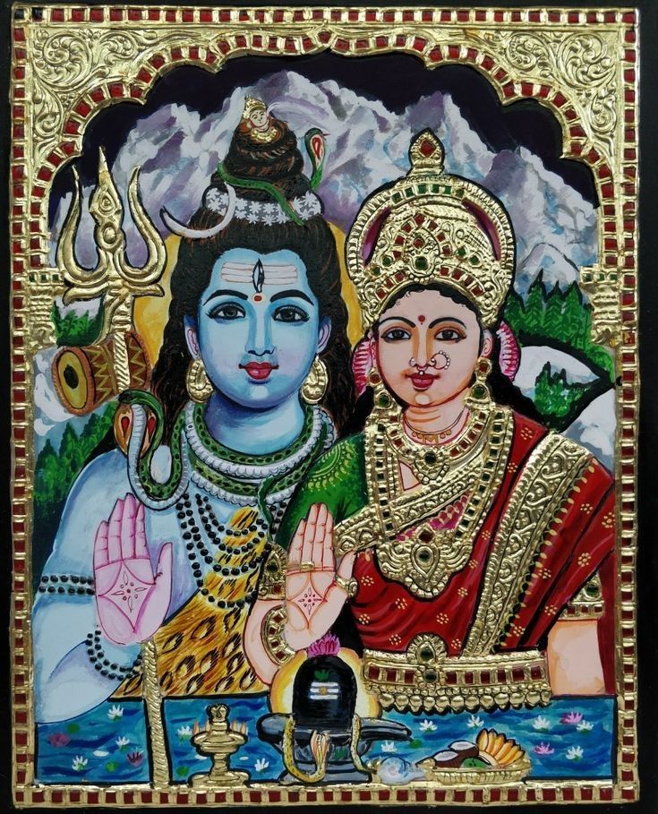 Shivan Parvathy Tanjore painting