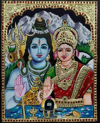 Shivan Parvathy Tanjore painting