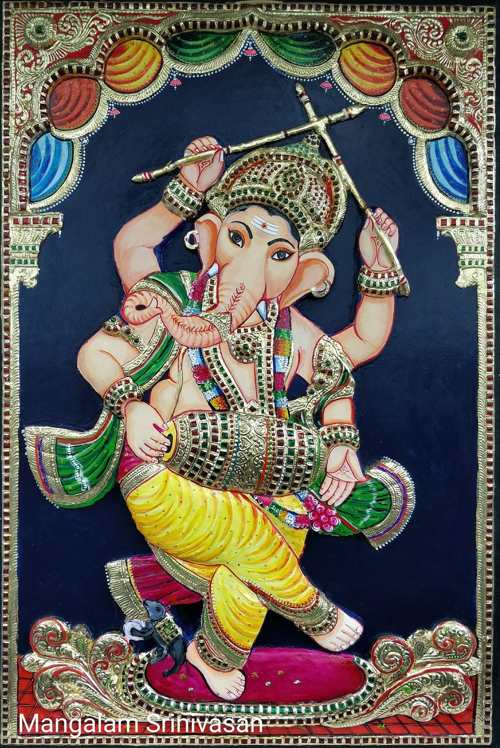 Ganesha dancing  Tanjore painting