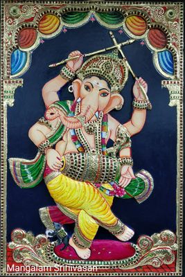 Ganesha dancing  Tanjore painting