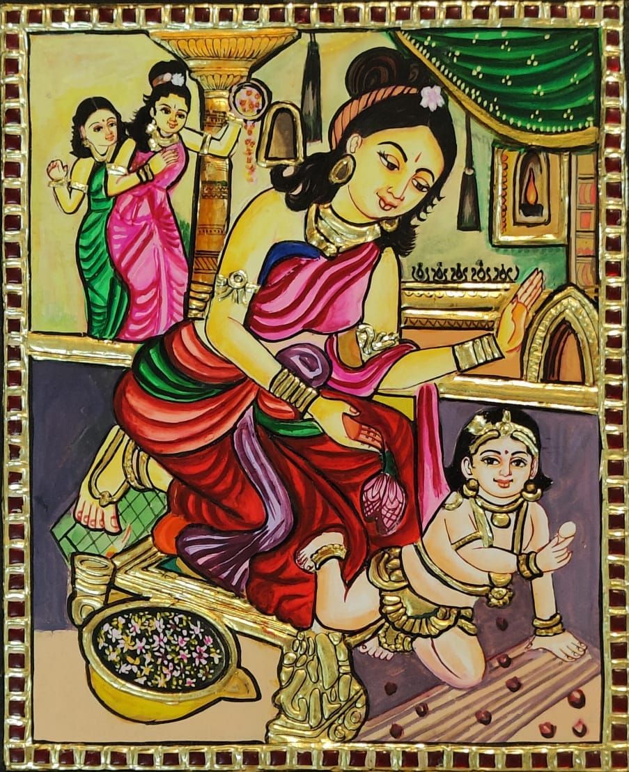 Krishna Childhood Thanjavur Painting
