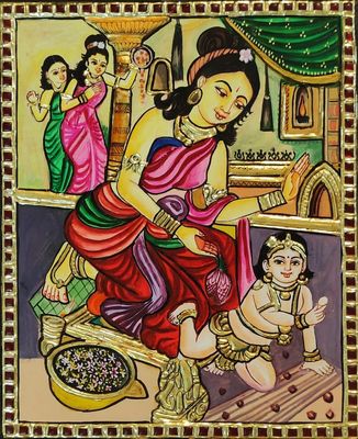 Krishna Childhood Thanjavur Painting