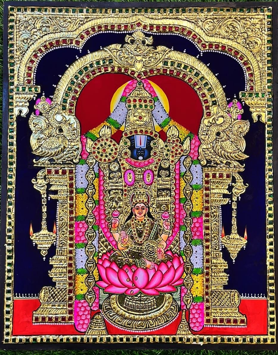 Tirupathi Perumal with Lakshmi Tanjore painting