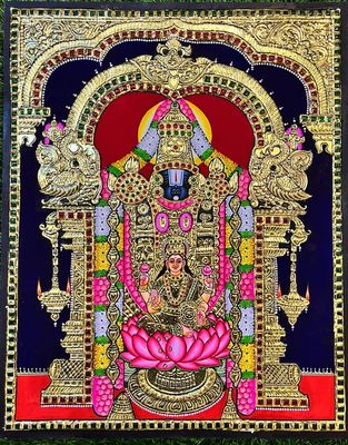 Tirupathi Perumal with Lakshmi Tanjore painting