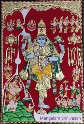 Ulagalandha Perumal Vishwaroopam Tanjore painting