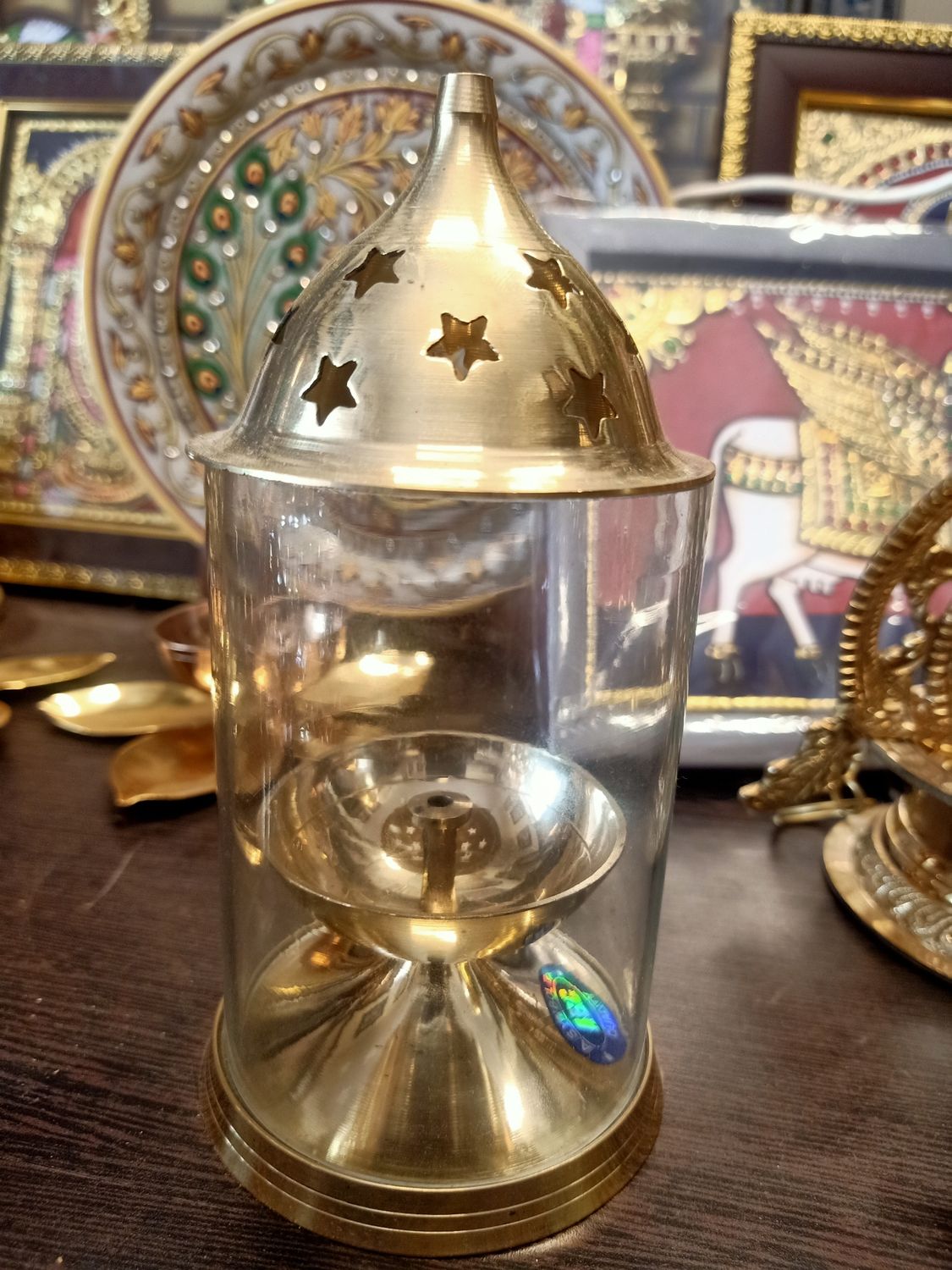 Brass diya with lid
