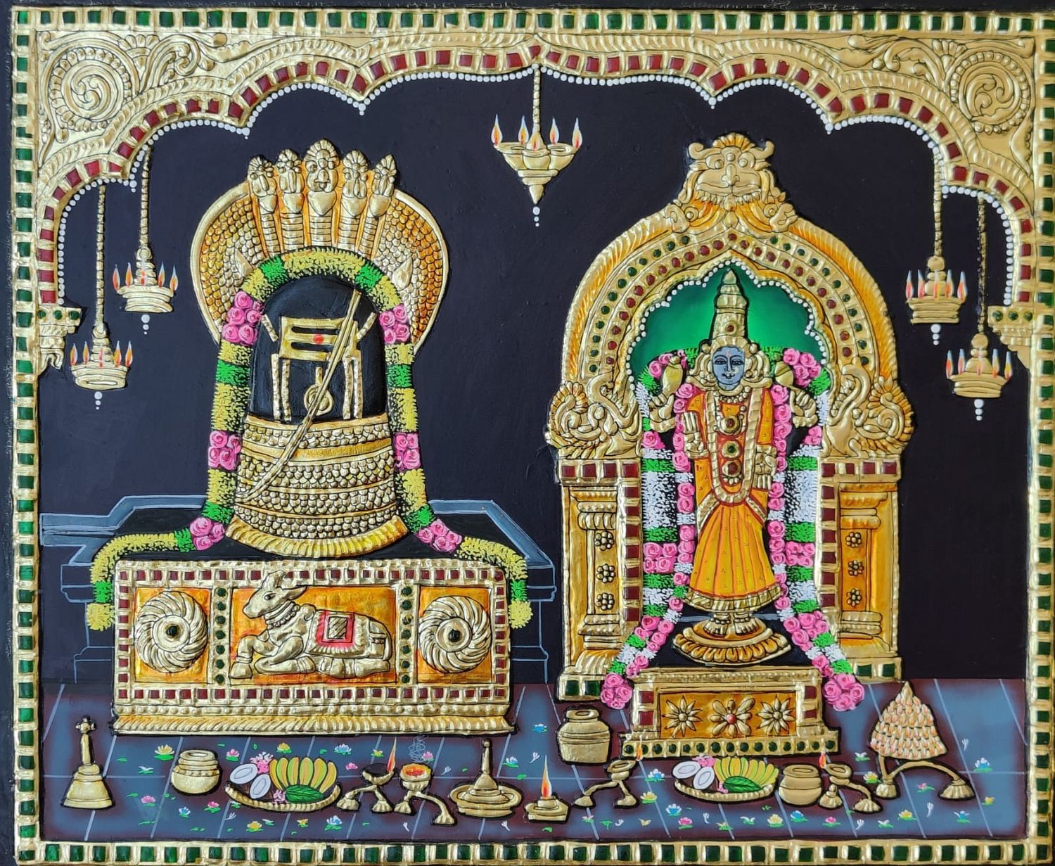Trichy Malaikottai- Thayumanavar Tanjore painting