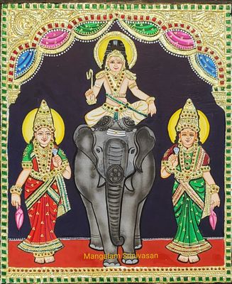 Perungalur (Near Pudukkottai) Sri Poorna, Sri Pushkala samedha Sri Malayamarungar Swamy Thanjavur Painting