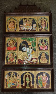 Panel Tanjore Painting - 3 panel with Gopuram