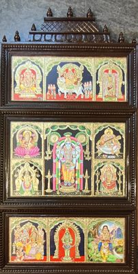 Panel Tanjore Painting - 3 panel with Gopuram
